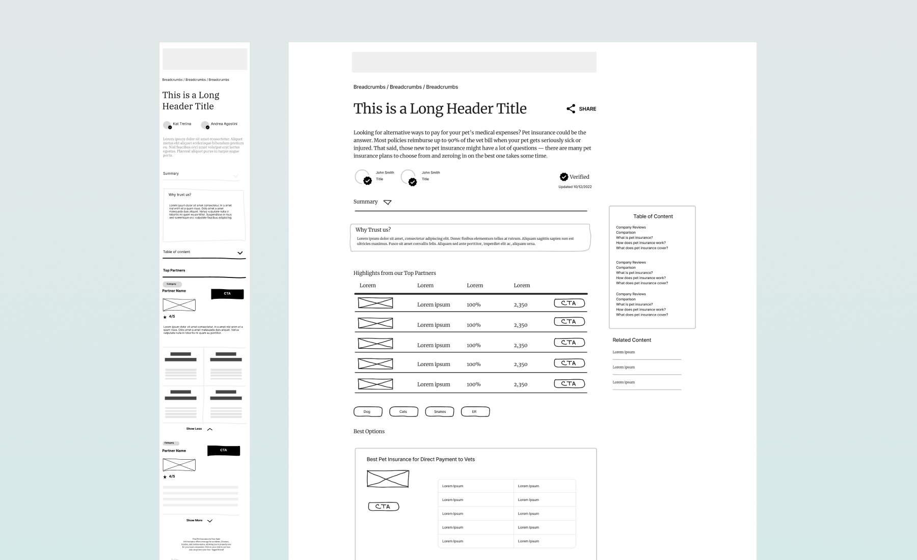 Low-fidelity wireframes for Money Best Of pages