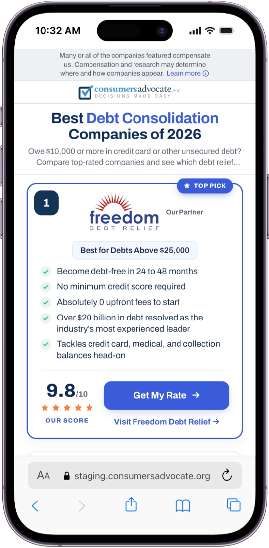 Final debt consolidation comparison experience on mobile