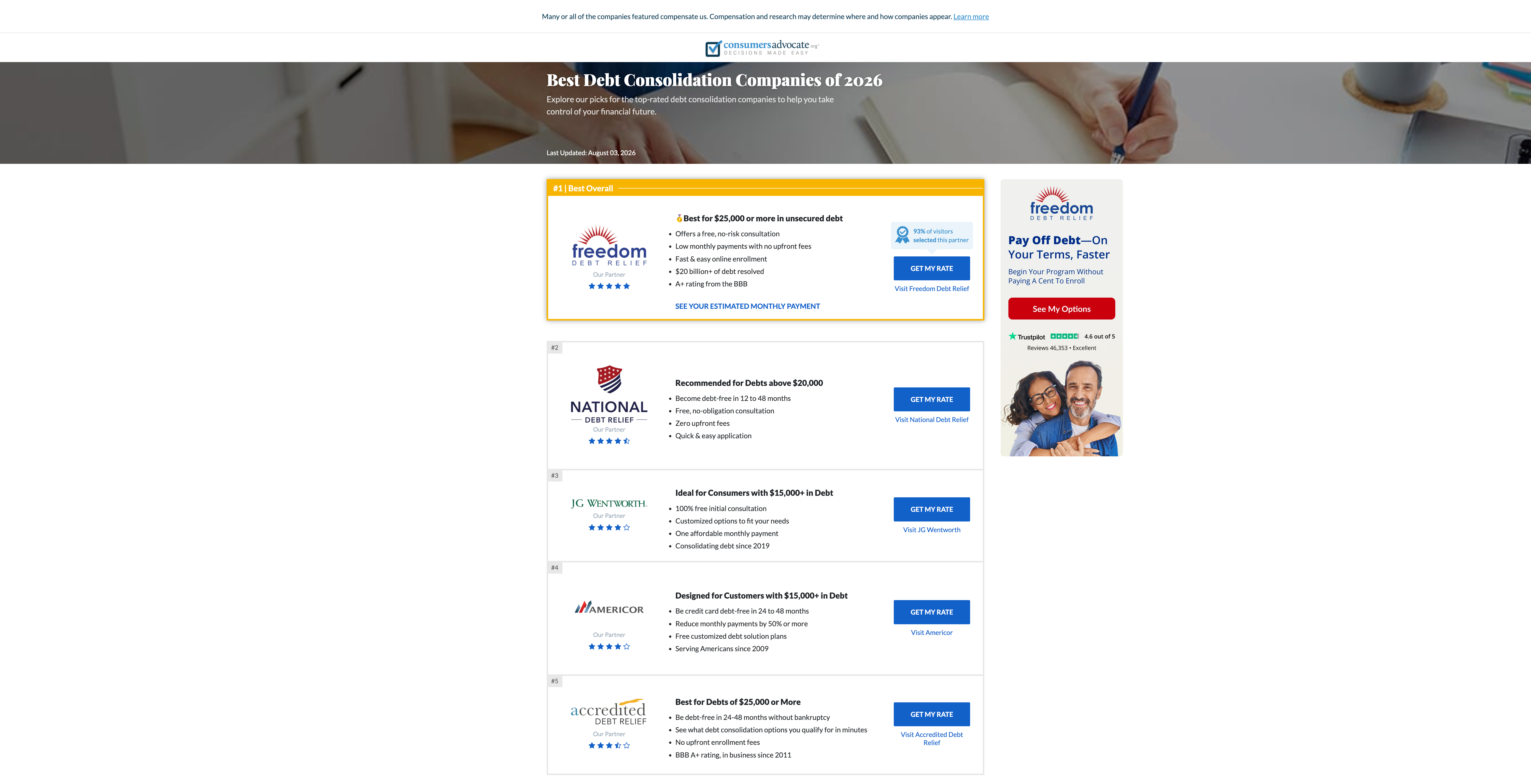 Legacy ConsumersAdvocate debt consolidation comparison page
