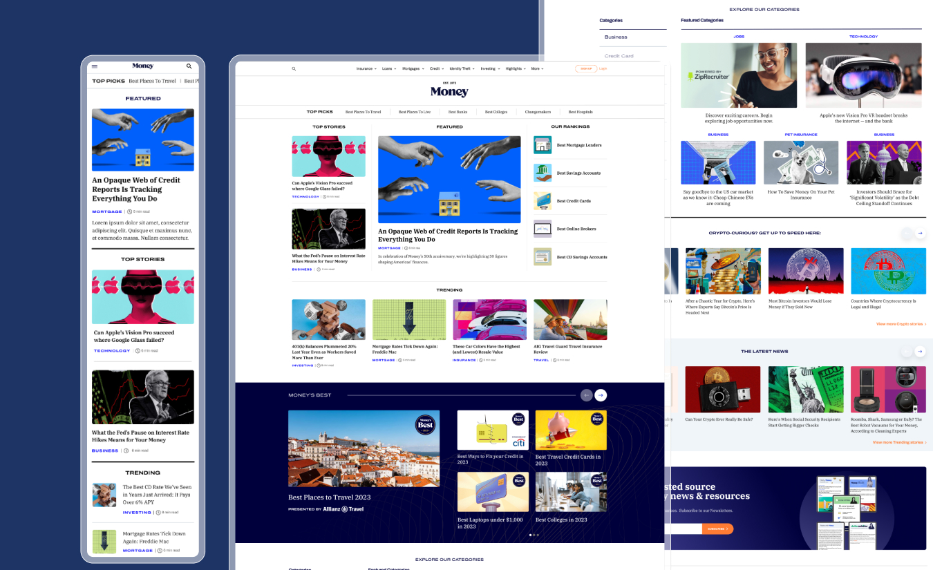 Final Money homepage visual system and responsive layouts