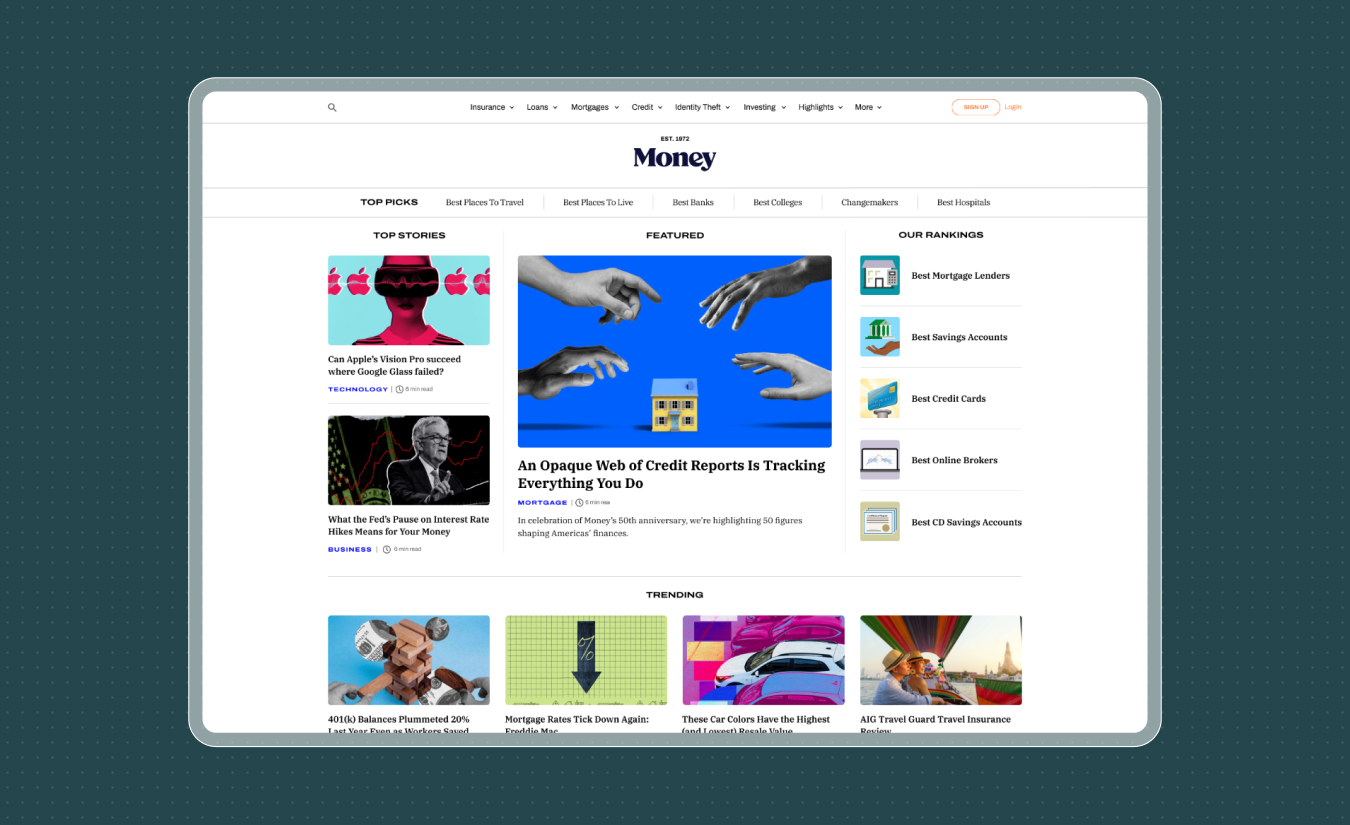 Interactive Money homepage prototype