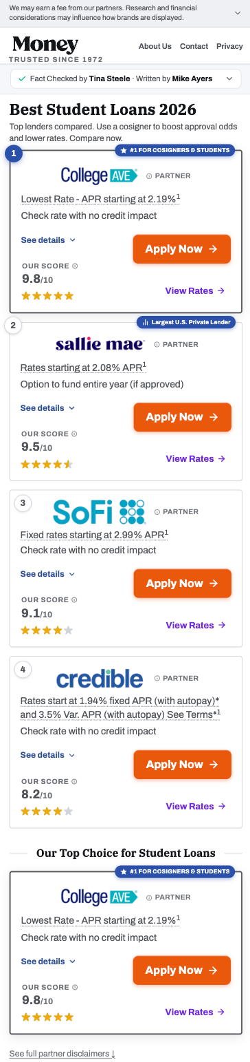 Winning slim Student Loans comparison experience on mobile