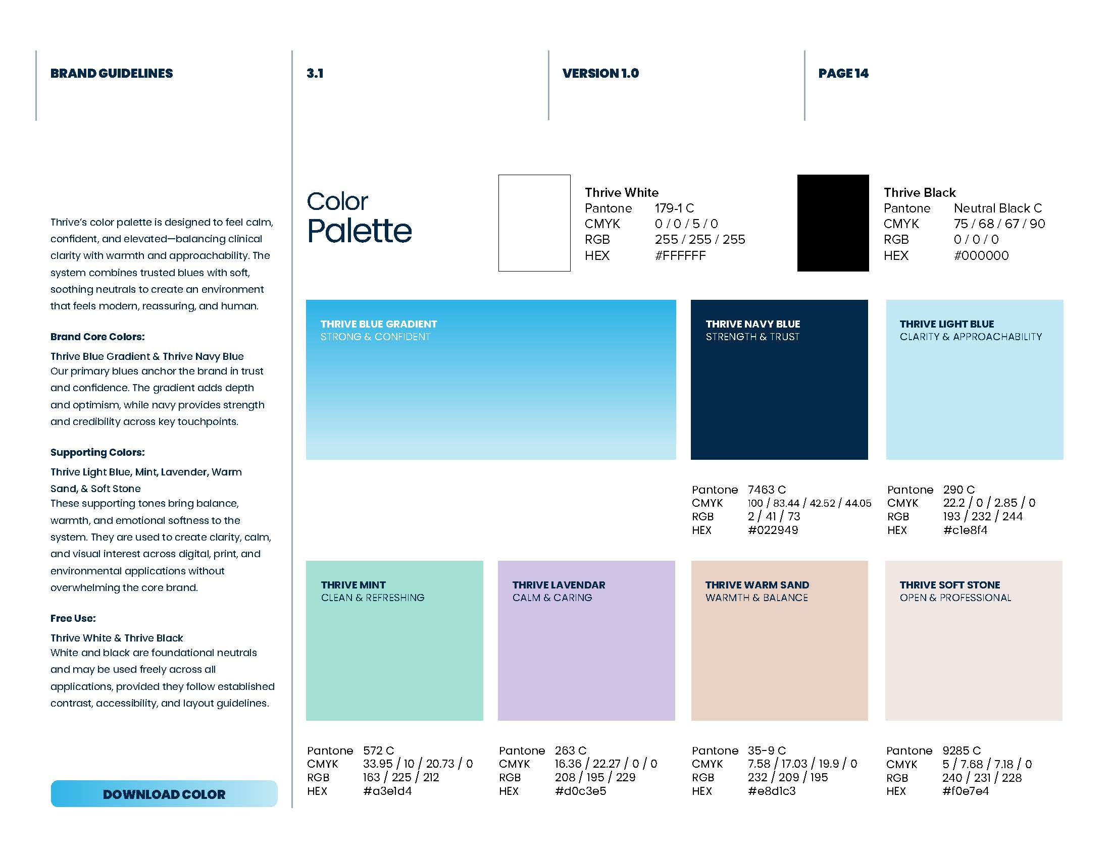 Thrive Dental color palette and color roles