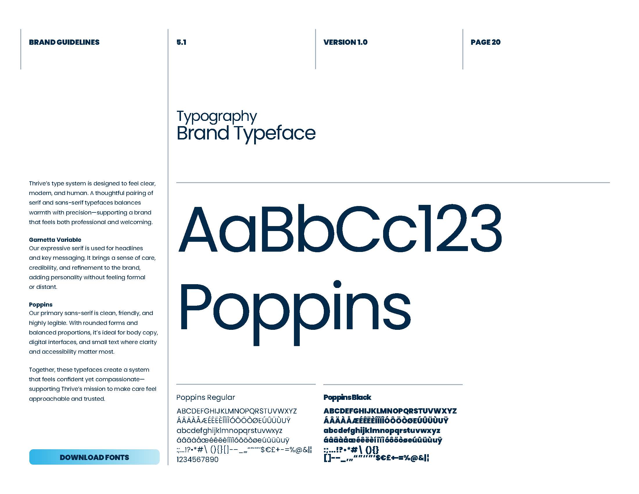 Thrive Dental Poppins and Gambetta typography system