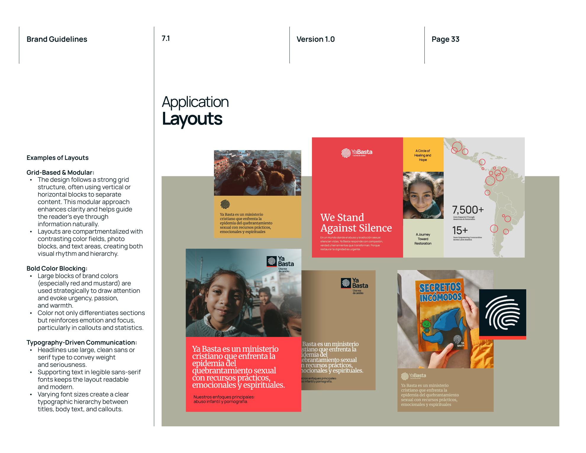 Ya Basta brand system applied across campaigns, resources, and social communications