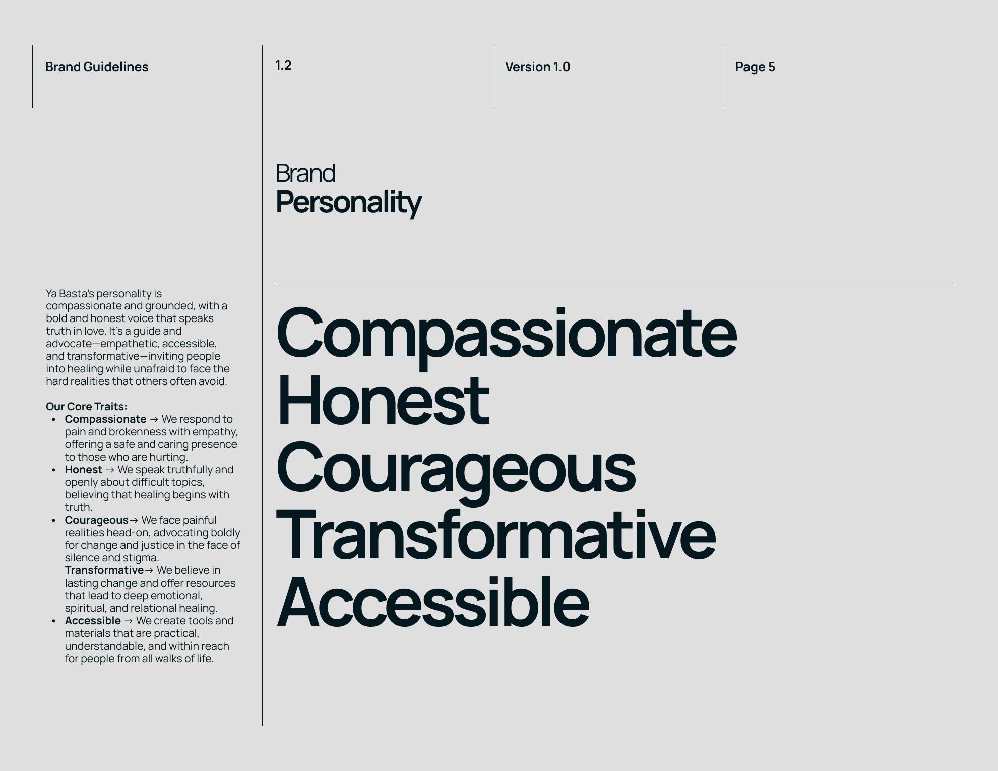 Ya Basta brand personality: compassionate, honest, courageous, transformative, and accessible