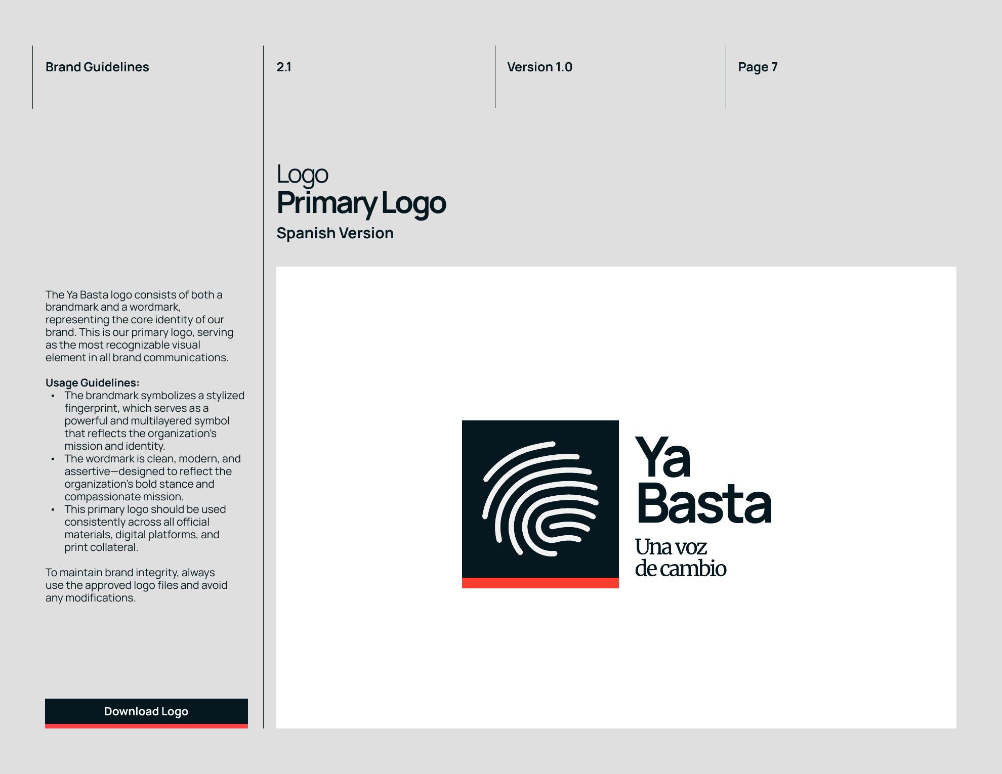 Ya Basta primary logo featuring a fingerprint brandmark and modern wordmark